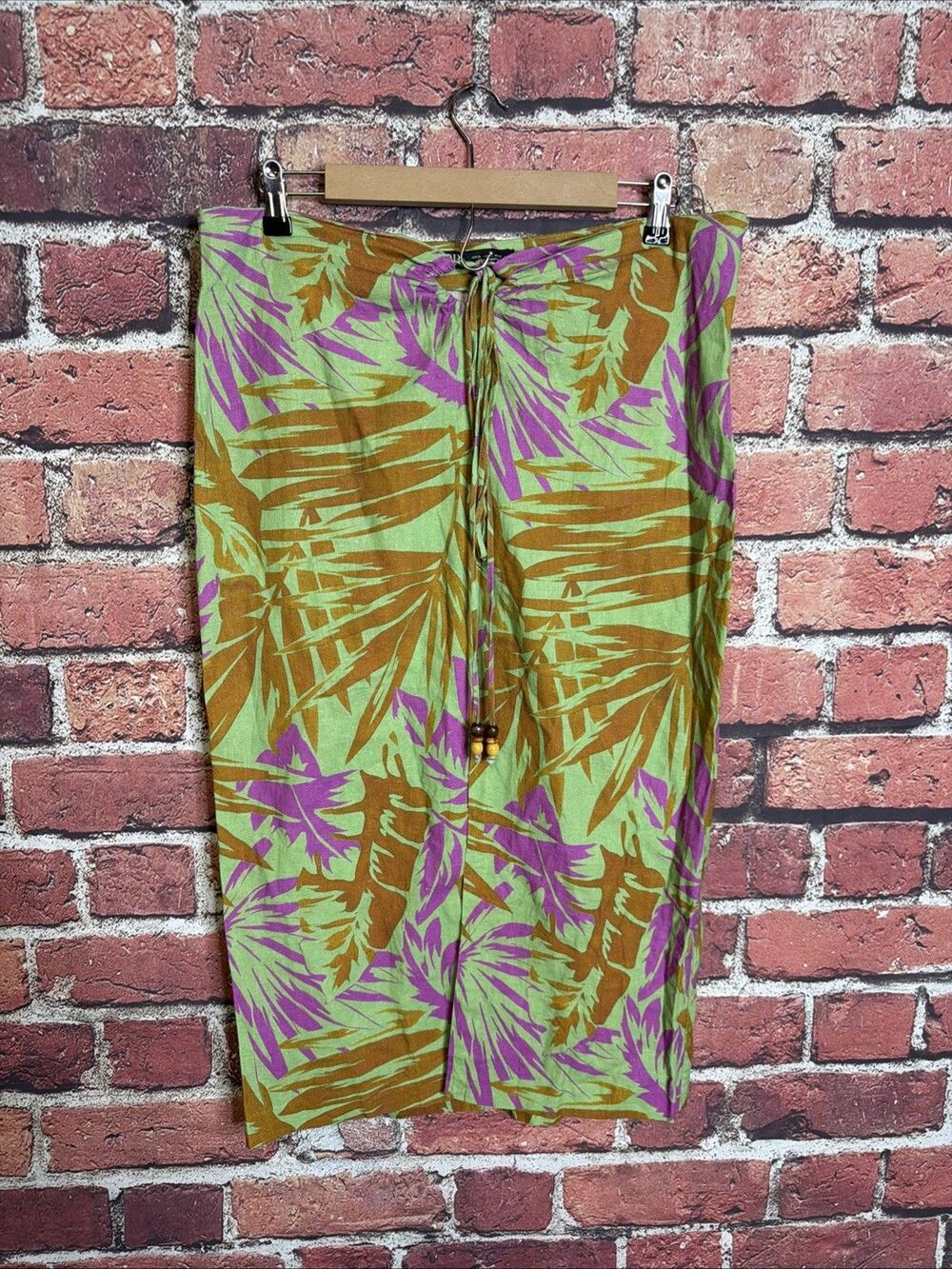Zara Women XL Tropical Leaf Print Linen Blend Midi Slip Dress Green Purple